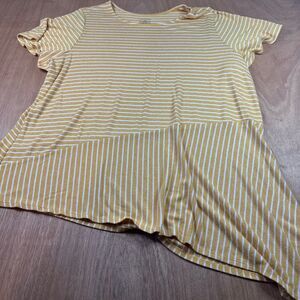 Lane Bryant 22/24 Mustard Stripe Top Short Sleeve Plus Size Tunic